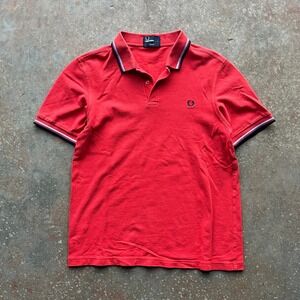 Fred Perry Mens Slim Fit Twin Tipped Polo Shirt Red Large Cotton Pique Logo
